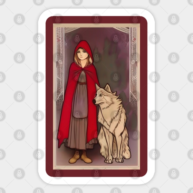 Vintage Fairy Tales - Little Red Riding Hood - Girl Wolf Sticker by ZiolaRosa